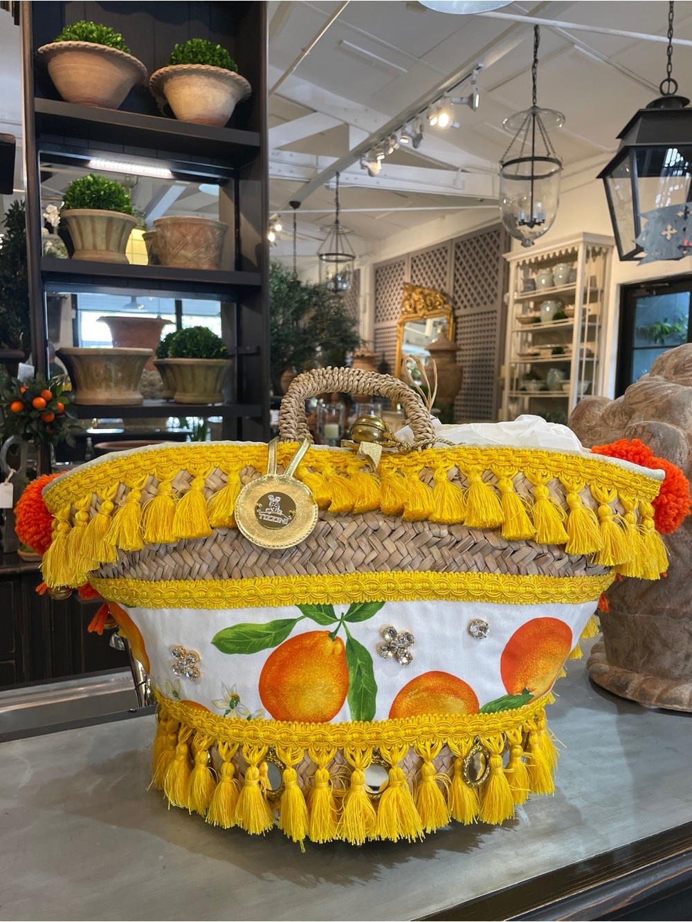 Tizzini x AuthenticProvence Handwoven Citrus Straw Basket Tote w/ Yellow Tassels